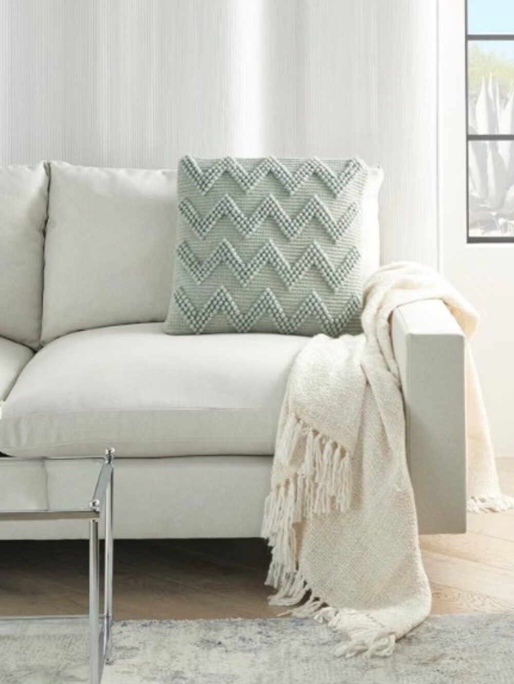 Large Chevron Zigzag Textured  20" x 20" Throw Pillow Green Handmade